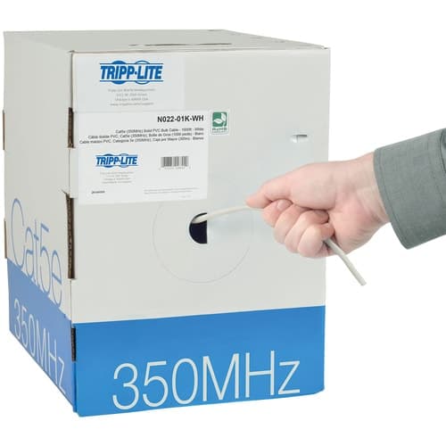 BULK 1000FT CAT5E WHITE PATCH CABLE SOLID-CORE PVC CMR 350MHZ