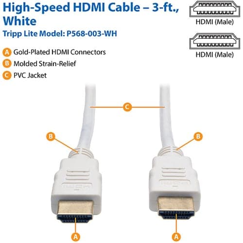 3FT HIGH SPEED HDMI CABLE ULTRA HD 4KX2K VIDEO/AUDIO WHITE M/M