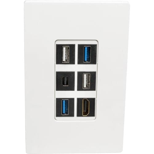 SINGLE-GANG 6-PORT WALL PLATE KEYSTONE CAT5/6 USB HDMI DPORT RCA