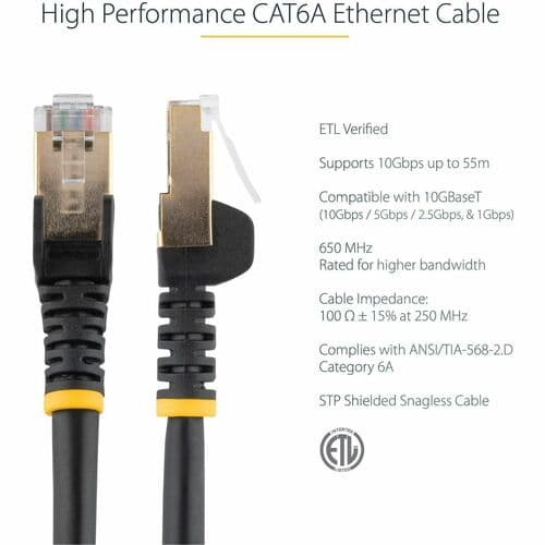 20FT BLACK CAT6A ETHERNET CABLE SNAGLESS RJ45 UTP PATCH CABLE CORD