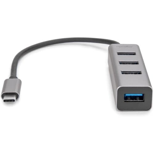 PORTABLE 4 PORT HUB - ALUMINUM USB-C TO 4X USB-A - USB 3.0 HUB