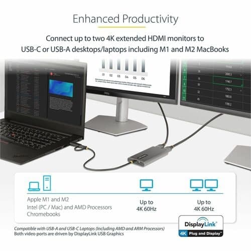 USB-C TO DUAL-HDMI ADAPTER - USB TO HDMI CONVERTER 4K 60HZ PD