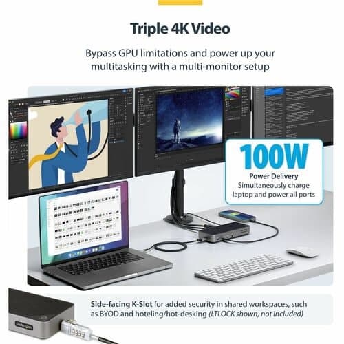 USB-C TRIPLE MONITOR DOCKING STATION 2XHDMI AND/OR DP GBE