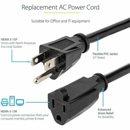 15FT COMPUTER POWER CORD NEMA 5-15R TO 5-15P POWER EXTENSION CORD