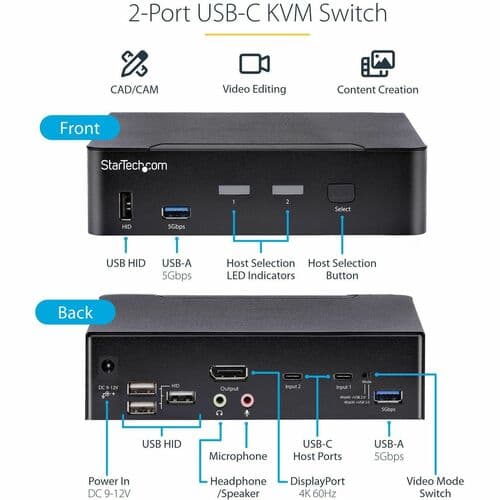 2 PORT USB C KVM DP SWITCH - 4K 60HZ 3.5MM  USB AUDIO