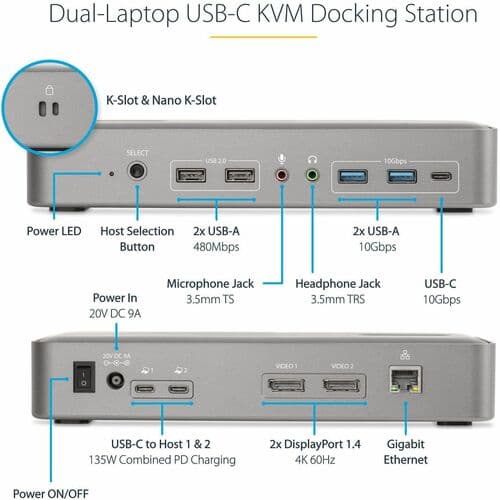 DUAL-LAPTOP USB-C KVM DOCKING STATION - KVM SWITCH DOCK