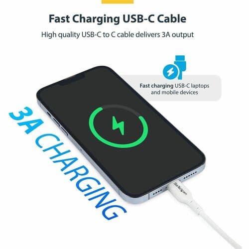 3FT WHITE USB-C CHARGING CABLE 60W POWER DELIVERY M/M TYPE-C