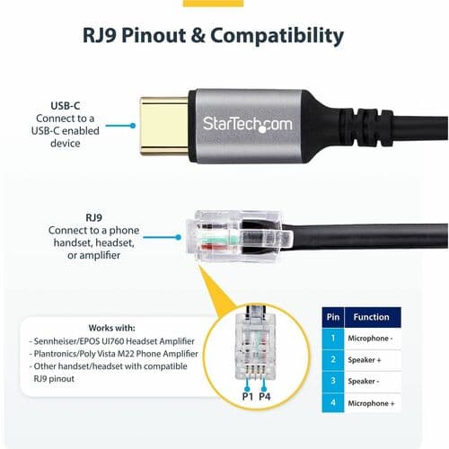 USB-C TO RJ9 ADAPTER/DONGLE - FOR OFFICE PHONE HANDSET/HEADSET