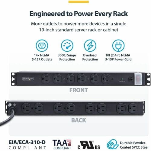14-OUTLET RACKMOUNT PDU - 1U SERVER POWER STRIP FOR 19IN RACK