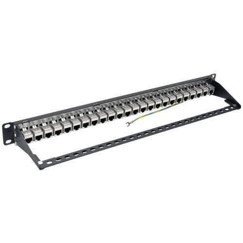 24PORT 1U CAT6A PATCH PANEL RM/STP SHIELDED/FEEDTHROUGH RJ45
