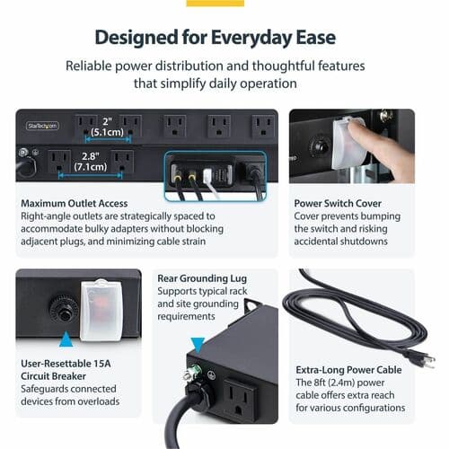 12-OUTLET RACKMOUNT PDU 1U SERVER POWER STRIP - RIGHT-ANGLE