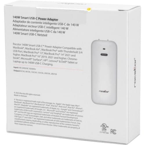 140W SMART USB-C POWER ADAPTER GAN TECHNOLOGY -UL  FCC/CE -WHITE