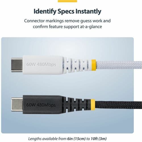 10FT WHITE USB-C CHARGING CABLE 60W PD/RUGGED USB 2.0 CHARGER CORD