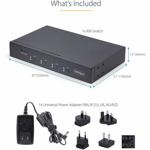 4-PORT KEYBOARD/MOUSE SWITCH MOUSE ROAMING KM/USB SWITCH