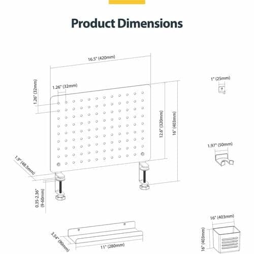 CLAMP-ON PEGBOARD ORGANIZER - WITH ACCESSORIES STEEL BLACK