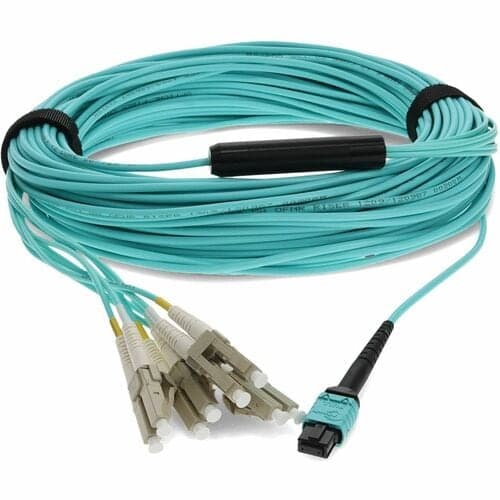 30M MPO TO 4XLC F/M OM4 DUPL 8STRAND LSZH FANOUT AQUA CABLE