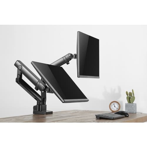 DUAL MONITOR ARTICULATING MNT BLK CLAMP GROMMET TWO MNTRS 32IN