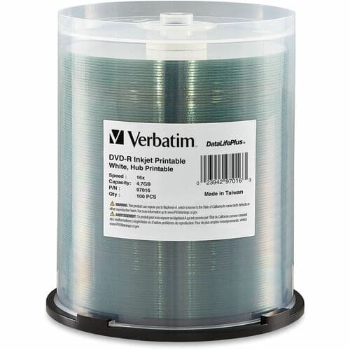 100PK DVD-R 16X 4.7GB WHITE INKJET HUB PRINTABLE TAPE MOQ=6