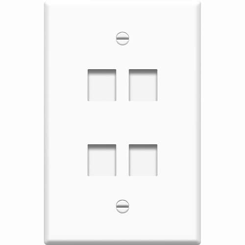4PORT WHITE KEYSTONE WALL PLATE CAT5 CAT6 HDMI USB DISPLAYPORT RCA