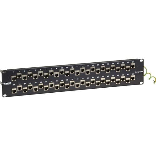 48-PORT 2U CAT6A STAGGERED FEED -THROUGH PATCH PANEL SHIELDED
