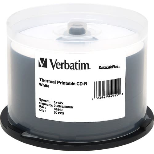50PK CDR 52X 700MB 80MIN WHITE THERMAL PRINTABLE SPINDLE