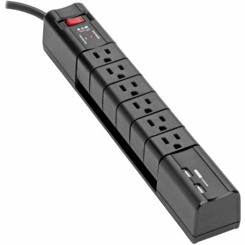 6 ROTATABLEOUT SURGE STRIP BLACK 8FT CORD 2 USB PORTS 1080 J