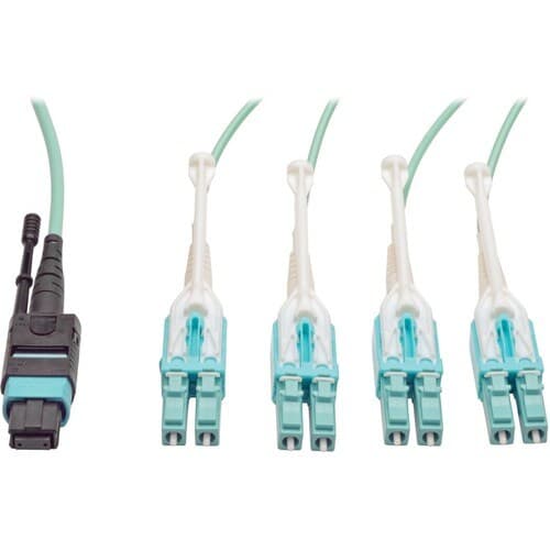 5M FAN-OUT CABLE PUSH/PULL TAB MTP/MPO TO 8X LC OM3 PLENUM AQUA
