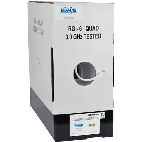 1000FT QUAD-SHIELD COAX CABLE RG6/U CMR-RATED 18AWG WHITE CABLE