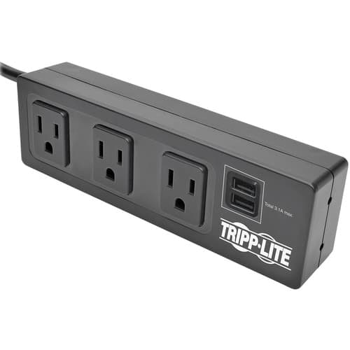 3OUT SURGE PROTECTOR STRIP 2-PORT USB CHARGING BLACK 510 J