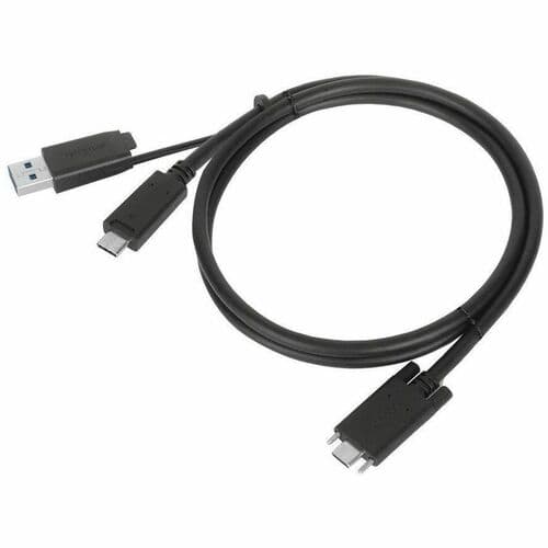 1M BLK USB-C MALE WITH SCREW TO USB-C MALE CABLE WITH USB-A TETHER