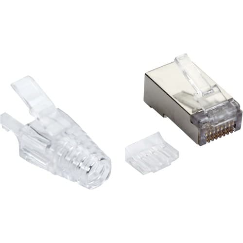 100PK CAT6A MODULAR RJ-45 PLUGS W/BOOTS SOLID/STRANDED STP
