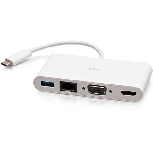 C2G USB C TO HDMI VGA USB A AND RJ45 ADAPTER 4K 30HZ WHITE