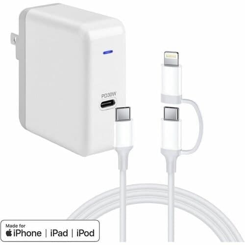 30W USB-C POWER ADAPTER 2 IN 1 USB-C TO USB-C LIGHTNING 3FT CABLE