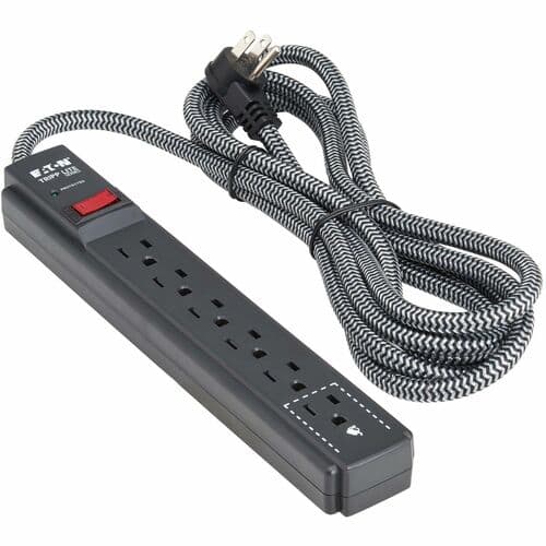 6-OUTLET SURGE PROTECTOR 5-15R 1500 J 25FT 7.6M BRAIDED CORD BLACK