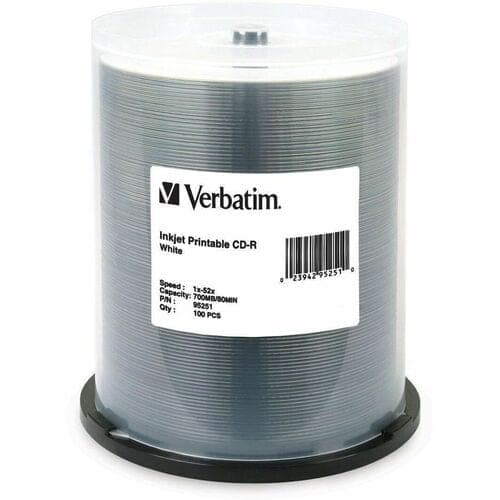 100PK CD-R 52X 80 MIN WHITE INKJET PRINTABLE SPINDLE