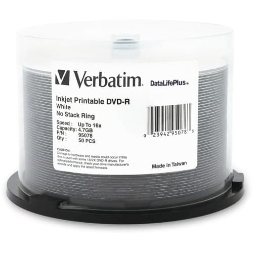 50PK DVD-R 16X 4.7GB WHITE INKJET PRINT DATALIFEPLUS SPINDLE