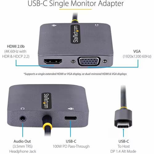 USB C VIDEO ADAPTER CONVERTER W/ HDMI VGA - MULTI DISPLAY DONGLE