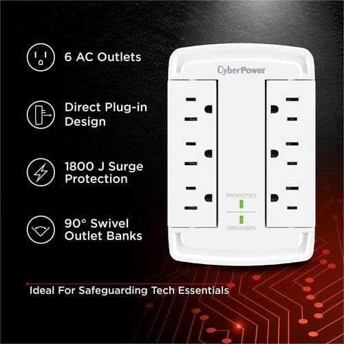 CYBERPOWER CSB6WS SURGE 800V 5-15P WALL TAP WHITE