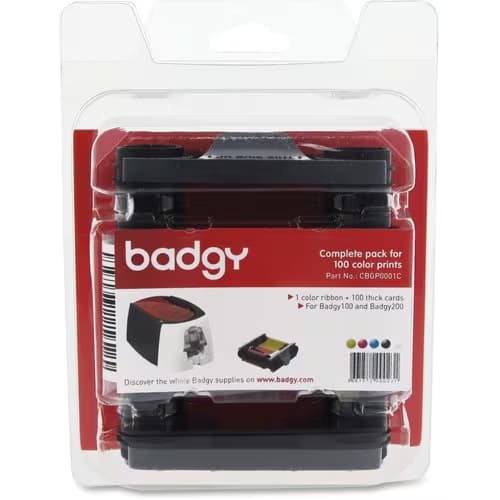 BADGY100/200 CONSUMABLE PK 1 CLR RIB 100CARDS FOR BADGY100 200