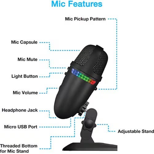 MIC USB DUAL PATTERN MULTI COLORED LIGHTS DUAL PATTERN