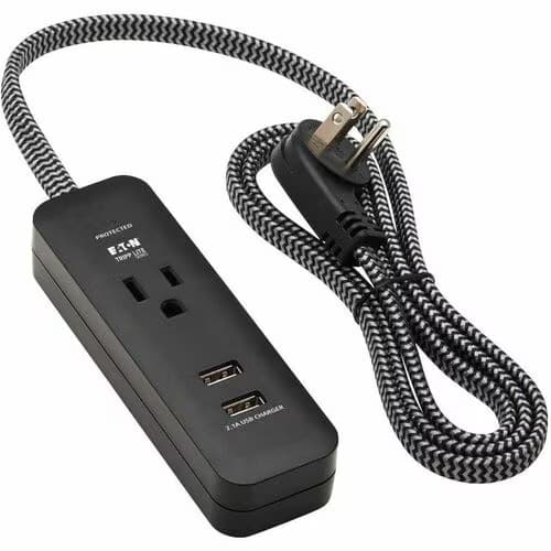 SURGE PROTECTOR POWER STRIP 1-OUTLET 2 USB PORTS 2.1A 4FT CORD