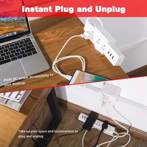 POWER STRIP CLAMP HOLDER ALLOWS FOR EASY PLUGIN UNPLUG