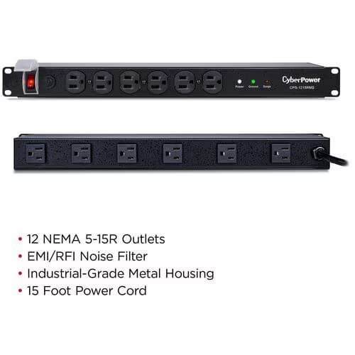 15A PDU RM 1U 1800J SURGE 12OUT 5-15R 120V 15 CORD 3YR-WTY