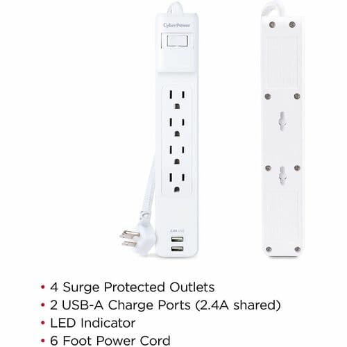 6 FT CORD 2 USB A 4-OUTLET SURGE SUPPRESSOR