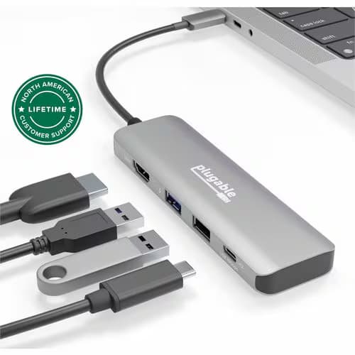 PLUGABLE USB-C 4-IN-1 HUB HDMI USB-C 4-IN-1 HUB 100W PASS-THROUGH