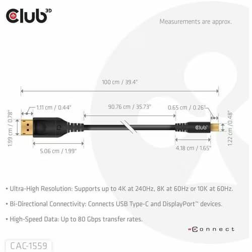 DP80 USB TYPE C TO DP CABLE M-M DP80 USB TYPE C TO DP CABLE 1M/328F